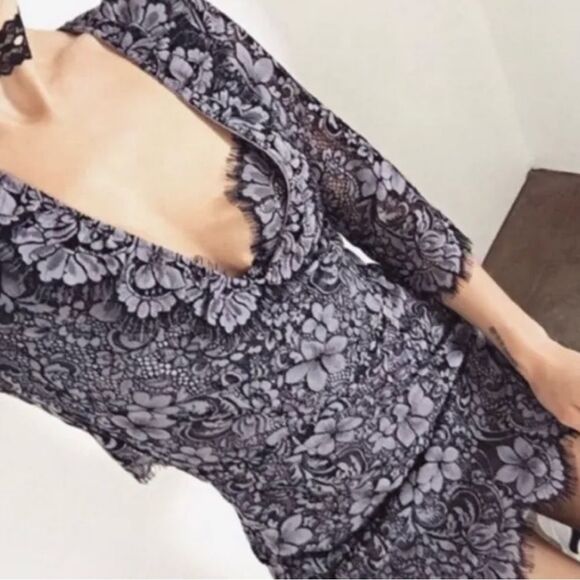 NWOT For Love and Lemons Theodora Black Gray Floral Lace Dress Large Wedding - Picture 12 of 12